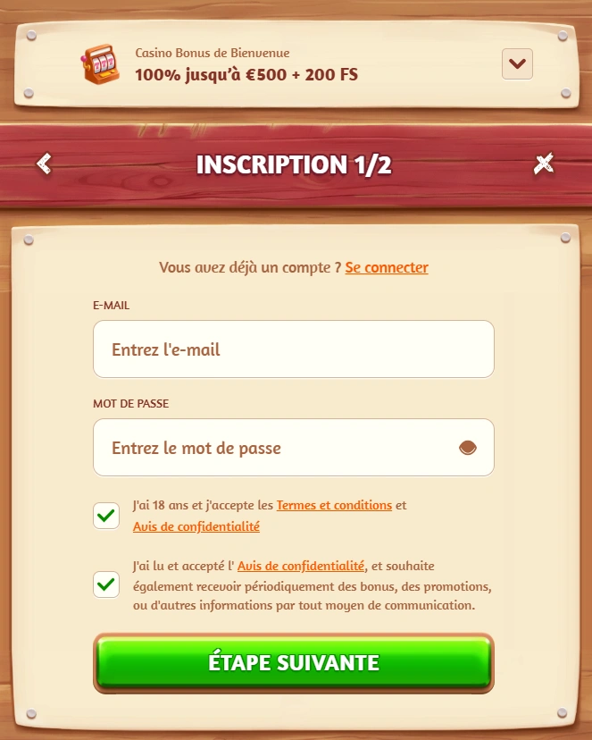 BillyBets Casino Inscription estape 2