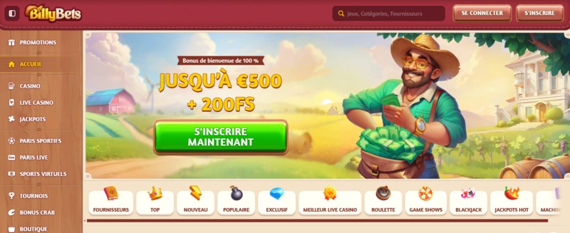 BillyBets Casino Page principale