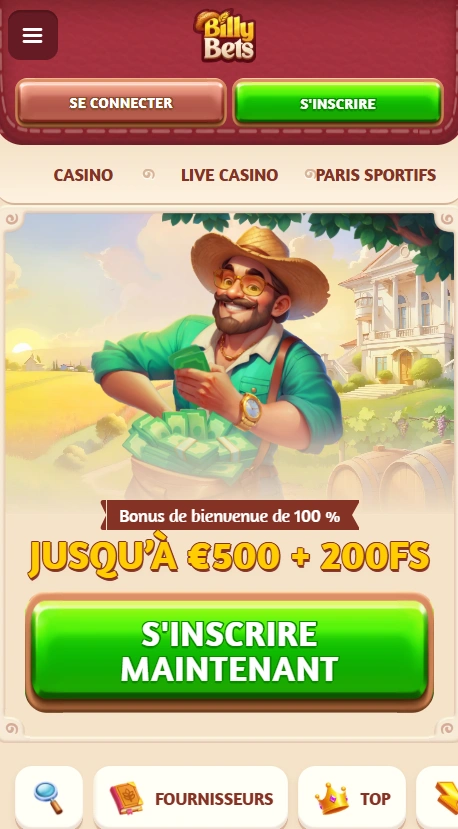 Site Web mobile de Billy Bets Casino